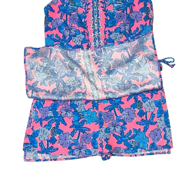 Lilly Pulitzer Donna Romper Soleil Pink Palm Paradise Side Tie Dress Sleeveless - Picture 9 of 10